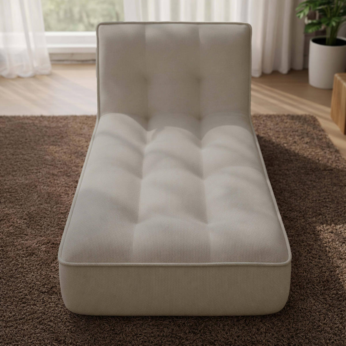 CHAISELONGUE, Ekru - Weiß, Textil (165/70/80cm) - Oviala
