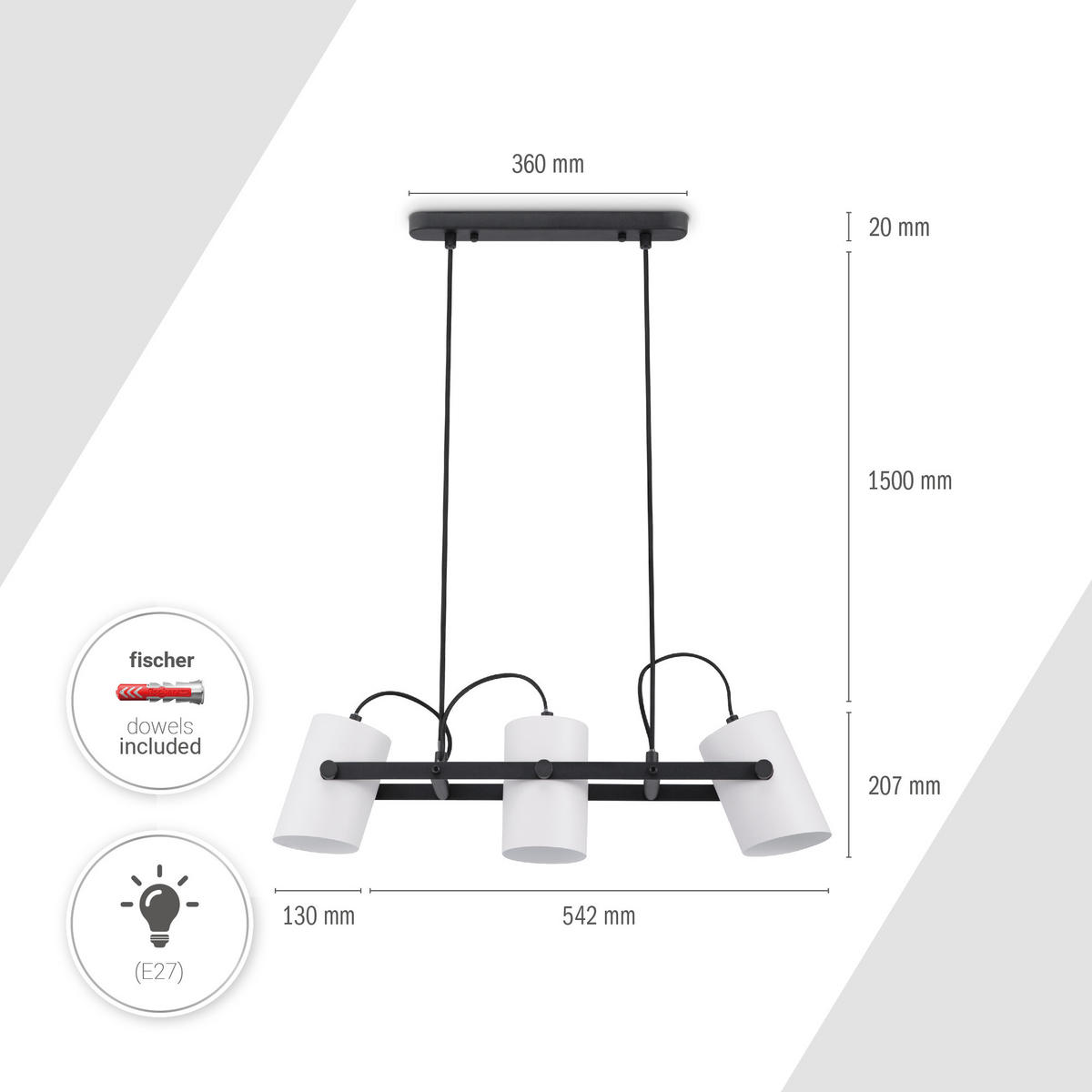 PENDELLEUCHTE Karl - Schwarz, Metall (67.2/13/21.1cm) - Paco Home