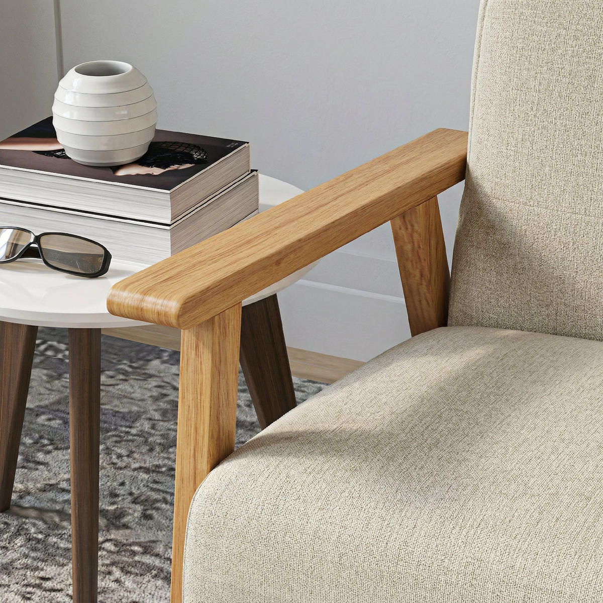 2-SITZER-SOFA DE-13546 skandinavisch mit Knopfheftung Beige - Beige, Textil (66.5/73/115cm) - ComfortXL