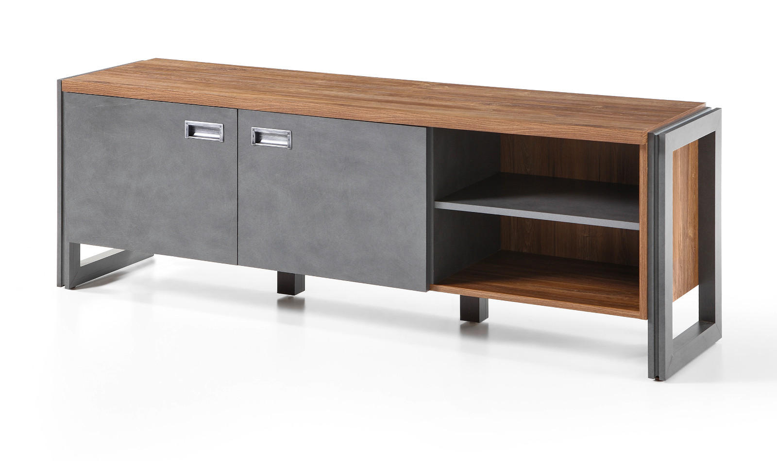 TV-LOWBOARD Eiche Stirling, Matera grau, TV Unterteil 156 x 53 cm - Eichefarben/Silberfarben, Holzwerkstoff/Metall (156/53/39cm) - Furn.Design