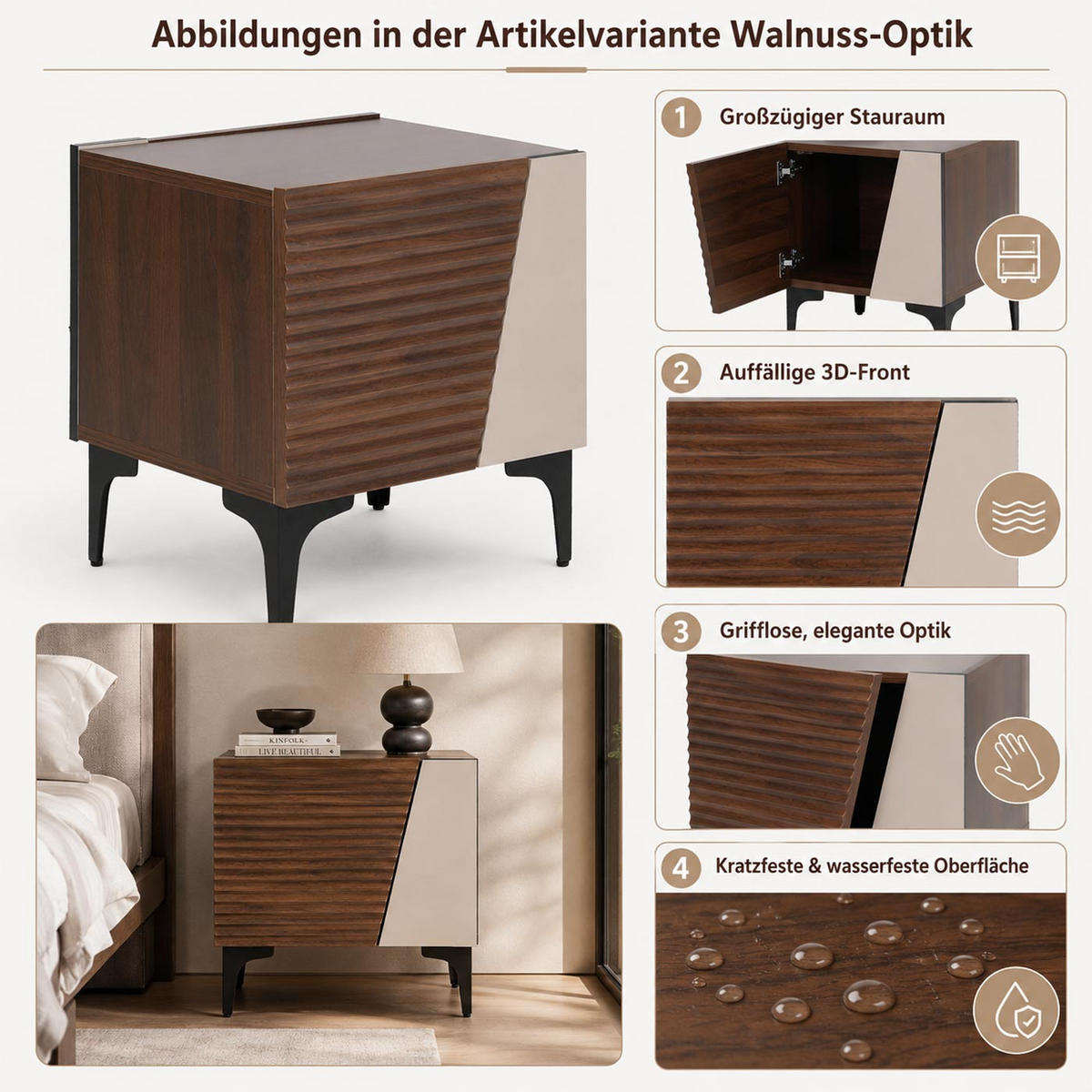 NACHTTISCH quadrat Walnuss Dekor - Walnussfarben, Holz (45/50/42cm) - MCW