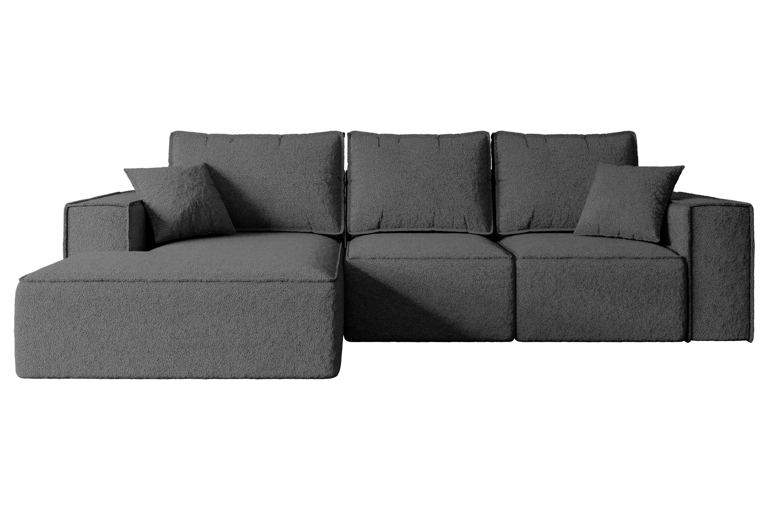 ECKSOFA mit Schlaffunktion und Bettkasten SERRA-L-S - 266x161x87 cm Grau Bouclé - Schwarz/Grau, Holzwerkstoff/Kunststoff (266/161cm) - ALTDECOR