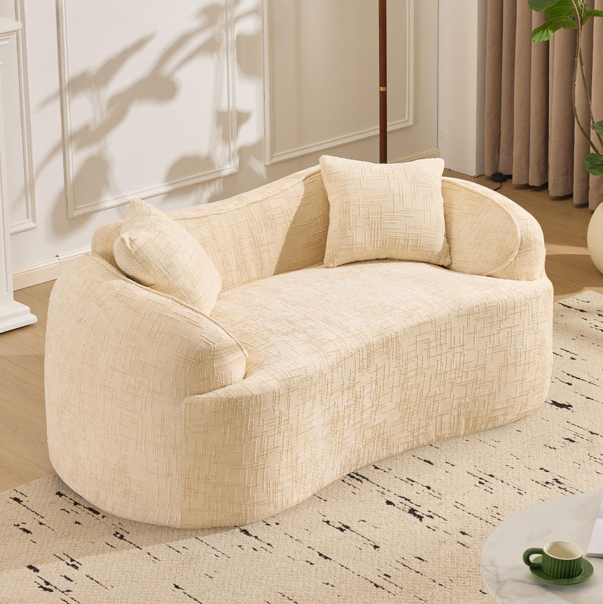 2-SITZER 170/87/65 cm beige aus Schaumstoff und Federkern mit 2 Kissen - Beige, Textil (87/65/170cm) - OKWISH