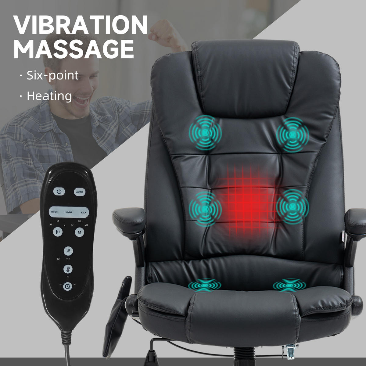 MASSAGESESSEL Bürostuhl Drehstuhl mit Wärmefunktion Chefsessel Bürosessel - Schwarz, Kunststoff (70/121/70cm) - HOMCOM