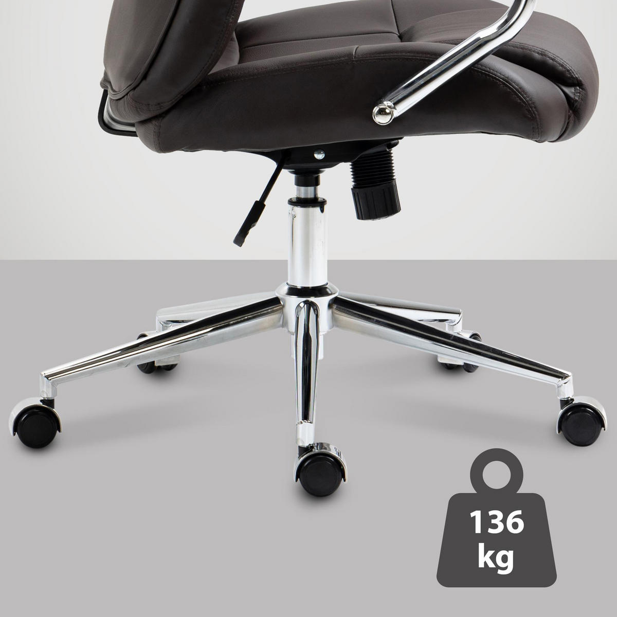 BÜROSTUHL Kyron Echtleder braun - Chromfarben/Braun, Leder/Metall (64/130/79cm) - TPFLiving