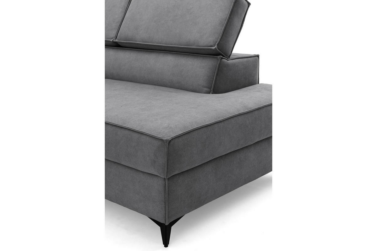 ECKSOFA PURE U Rechts mit Schlaffunktion 127x270 Velours Grau - Schwarz/Grau, Holz/Textil (204/340cm) - Muffo