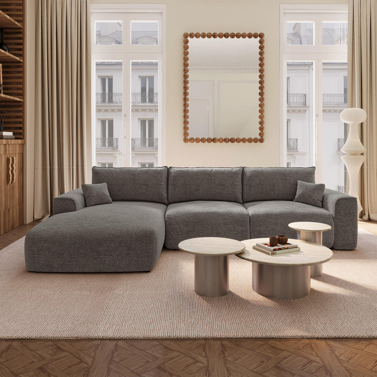 SCHLAFSOFA Express COMO Bouclé-Stoff Graphitgrau 300cm - Dunkelgrau/Graphitfarben, Textil (300/165cm) - Premium Interiors