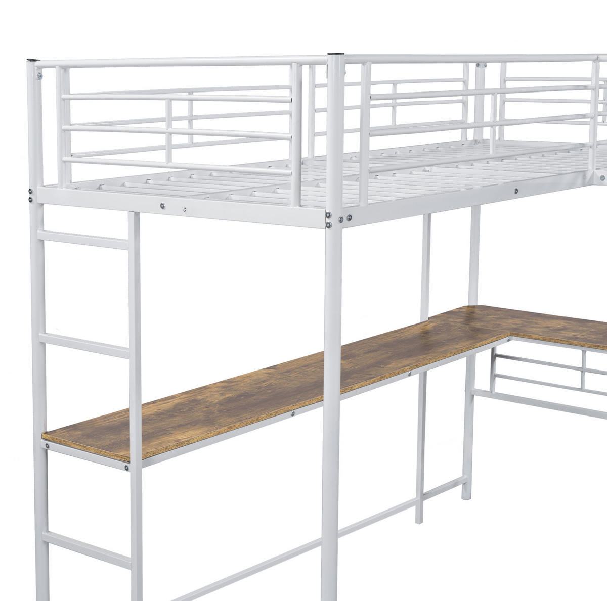 HOCHBETT 90/200 cm Weiß mit Tisch und Doppeltreppe mit Matratze - Weiß, Metall (140/200cm) - OKWISH