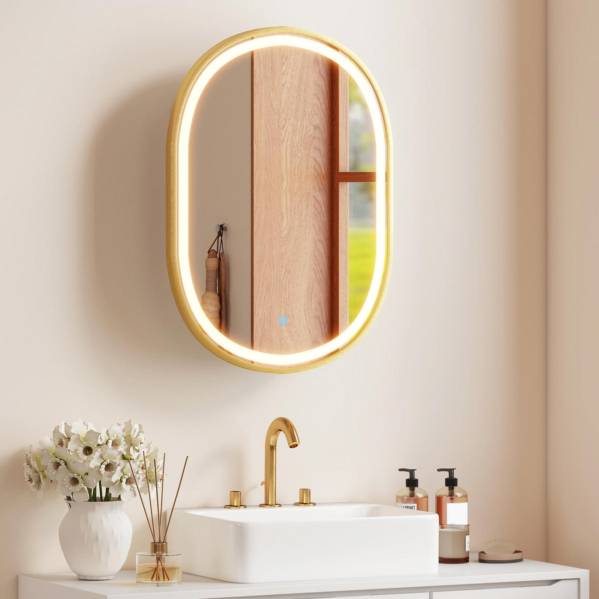 SPIEGELSCHRANK Goldfarben 50/14,5/70 cm mit LED-Beleuchtung - Goldfarben, Glas (50/70/14.5cm) - PANGIVO
