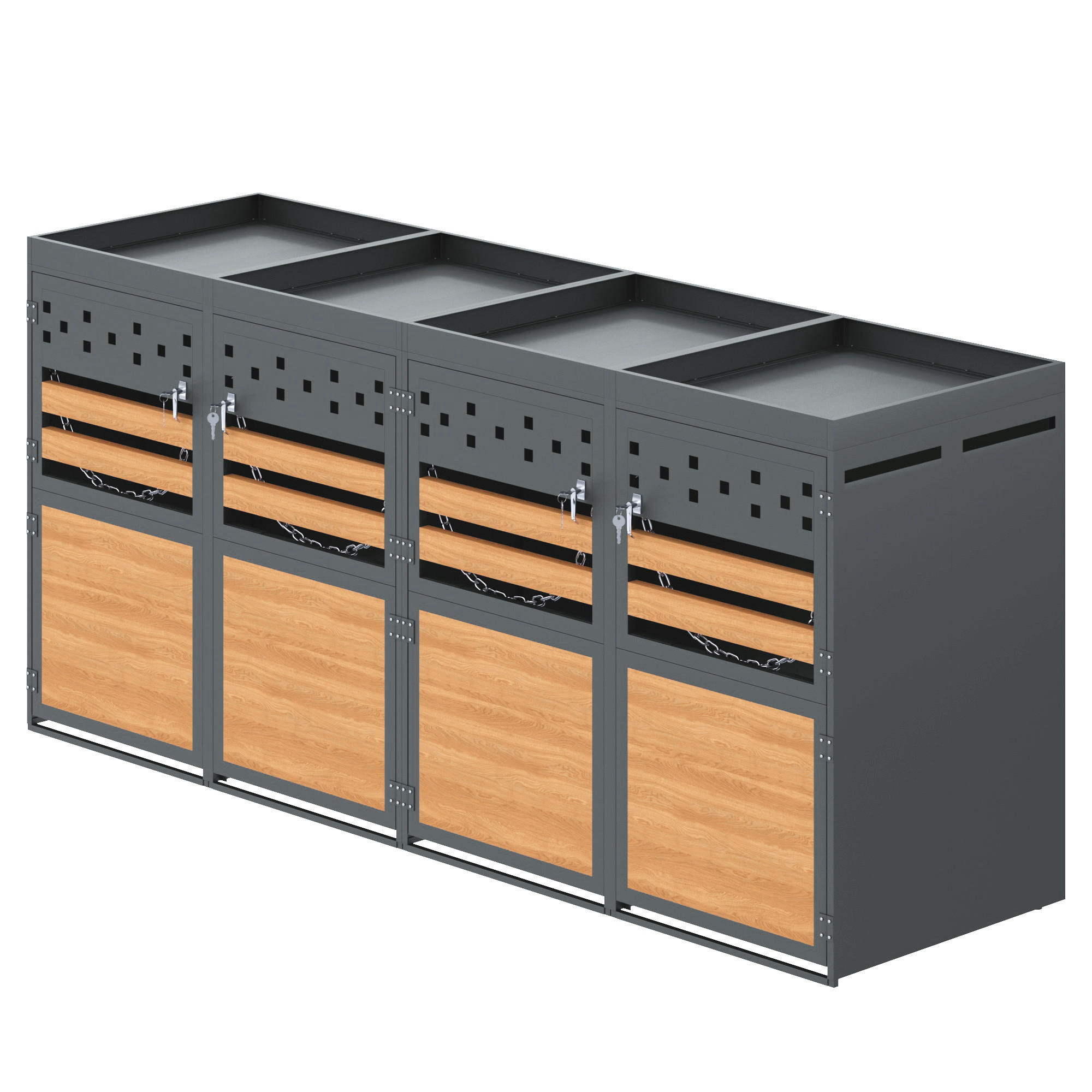 MÜLLTONNENBOX 4er Pflanzdach anthrazit - Grau, Metall (264/125/80cm) - LEBENLANG