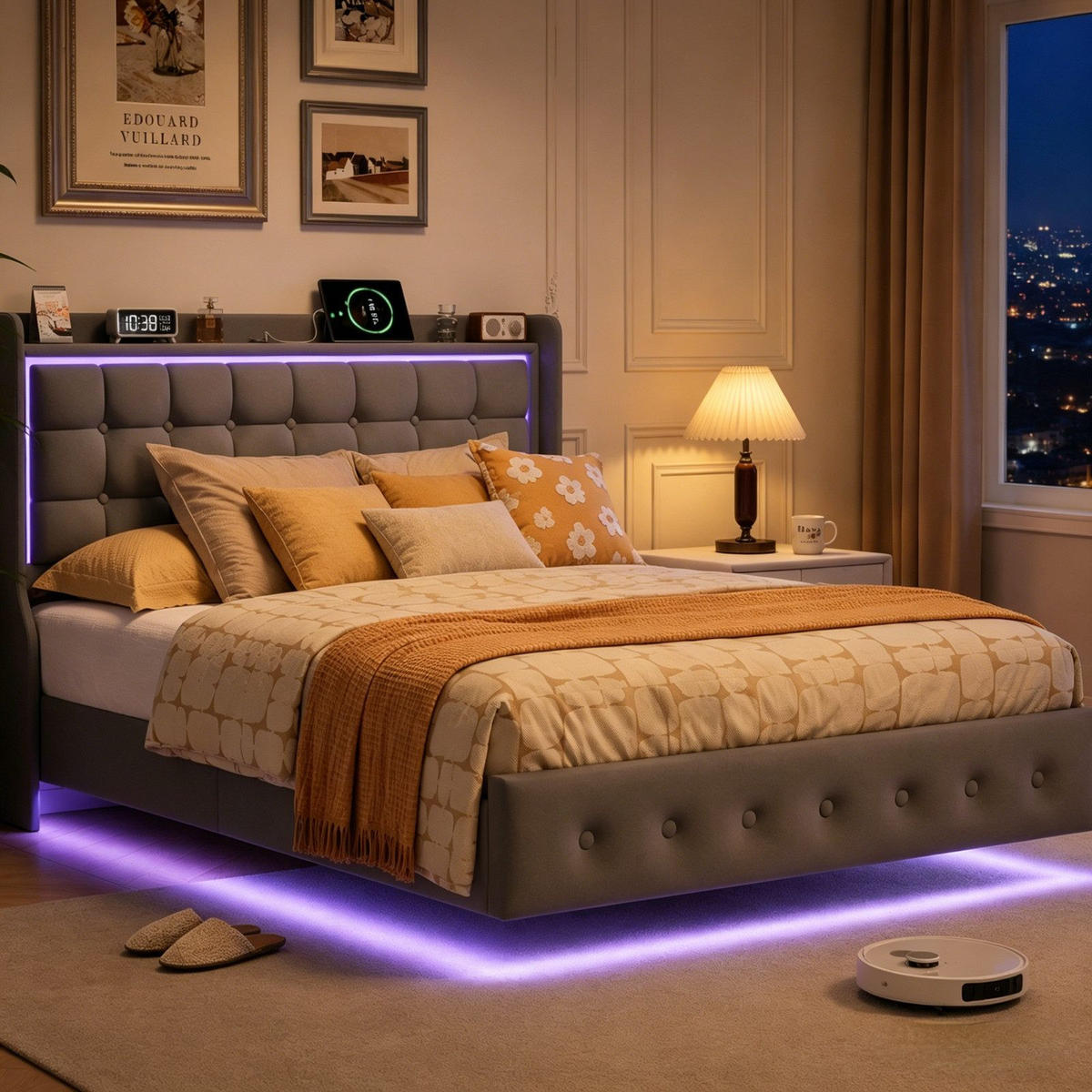 POLSTERBETT 140/200 cm Dunkelgrau mit LED und USB-Anschlüssen - Grau, Holz (140/200cm) - SHOPENTRA