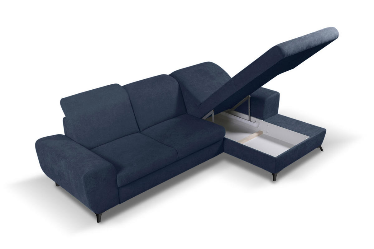 ECKSOFA LUCE R-S Blau Plüsch-Stoff mit Schlaffunktion - Blau, Holz (279/172cm) - MASSENO