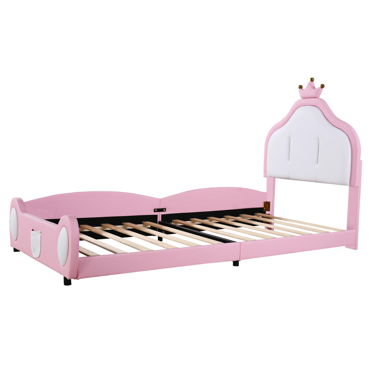 POLSTERBETT 90/200 cm Rosa/Weiß aus Kunstleder mit Kronen-Kopfteil - Rosa, Textil (90/200cm) - OKMYHOME