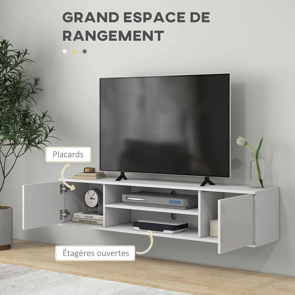 TV-LOWBOARD Weiß 140/30/30 cm, Hängend, 2 Türen, 2 Fächer - Weiß, Holzwerkstoff (140/30/30cm) - PANGIVO