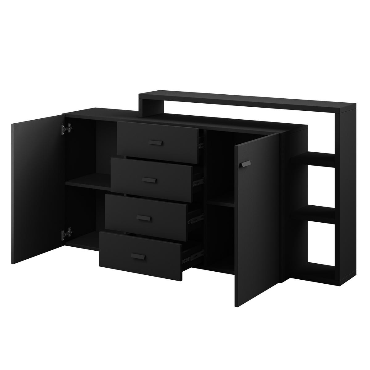 SIDEBOARD BOTTEGA 180/98/37 cm mit 4 Schubladen und 2 Türen Schwarz - Schwarz, Holzwerkstoff (180/98/37cm) - MASSENO