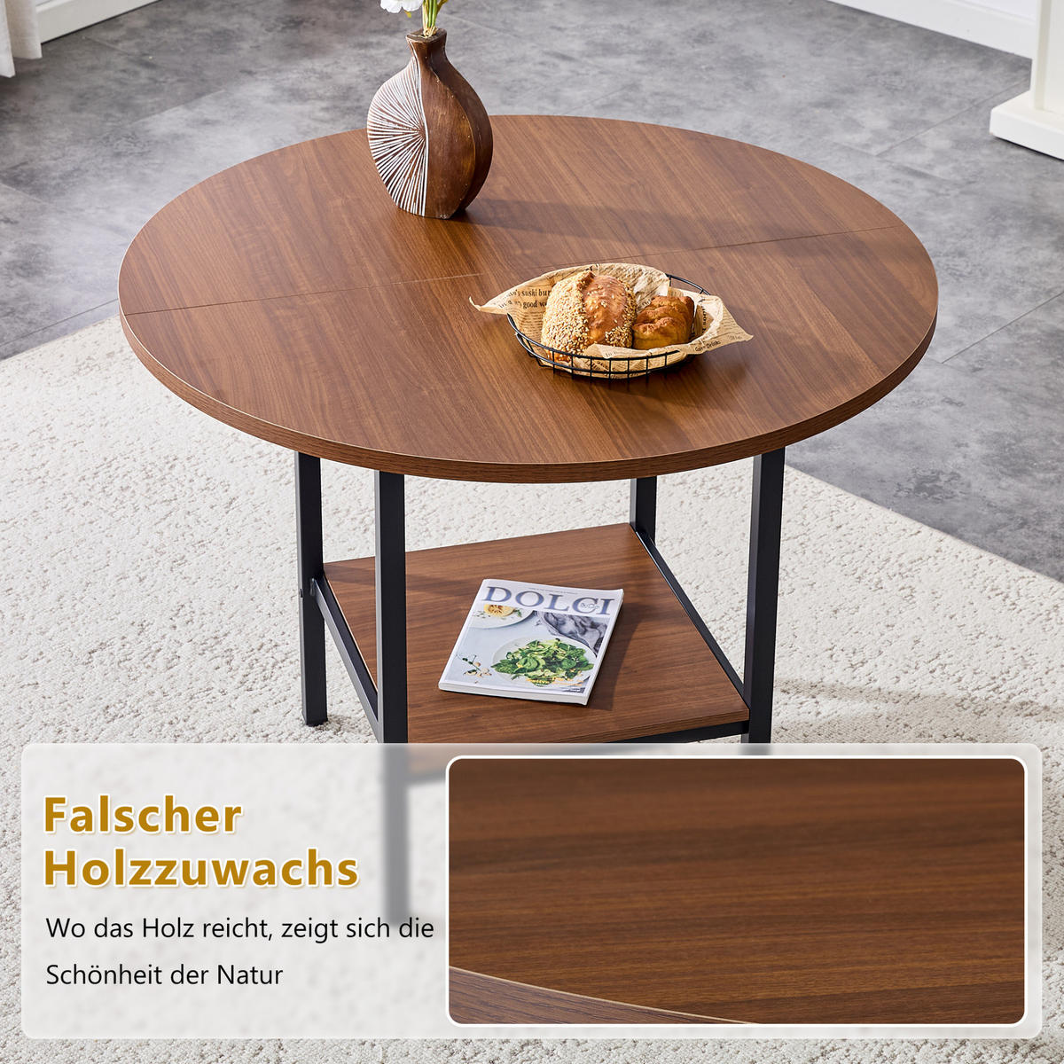 ESSTISCH 100/77/100 cm Walnuss aus MDF und Metall mit Stauraumablage - Walnussfarben, Holzwerkstoff (100/100/77cm) - OKMYHOME