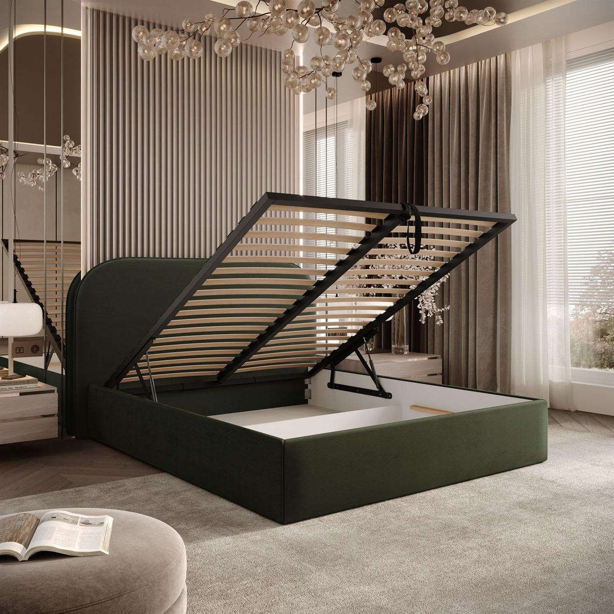 POLSTERBETT OLIMPIA mit Bettkasten 140x200, Castel 39 - Sandfarben, Textil (140/200cm) - Lookway