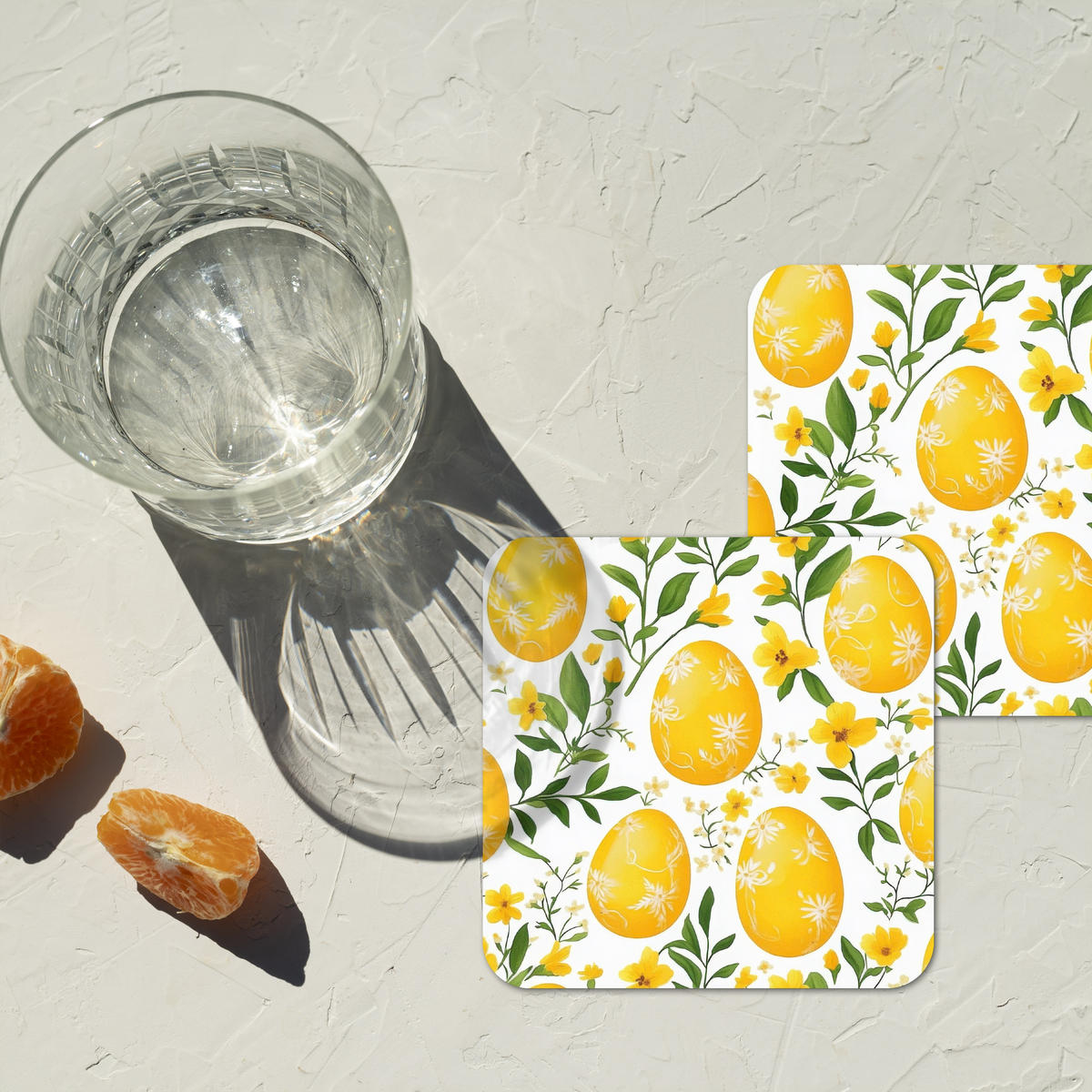 GLASUNTERSETZER 6er-Set Blumen - Ostereier - Gelb 10x10 cm - Gelb, Naturmaterialien (10/0.2cm) - MuchoWow