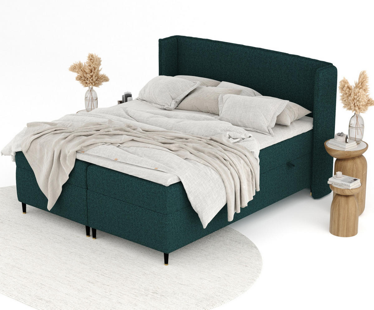 BOXSPRINGBETT Segni Grün 140/200 cm mit Matratze und Topper - Schwarz/Grün, Holz/Holzwerkstoff (140/200cm) - Maison de Reve
