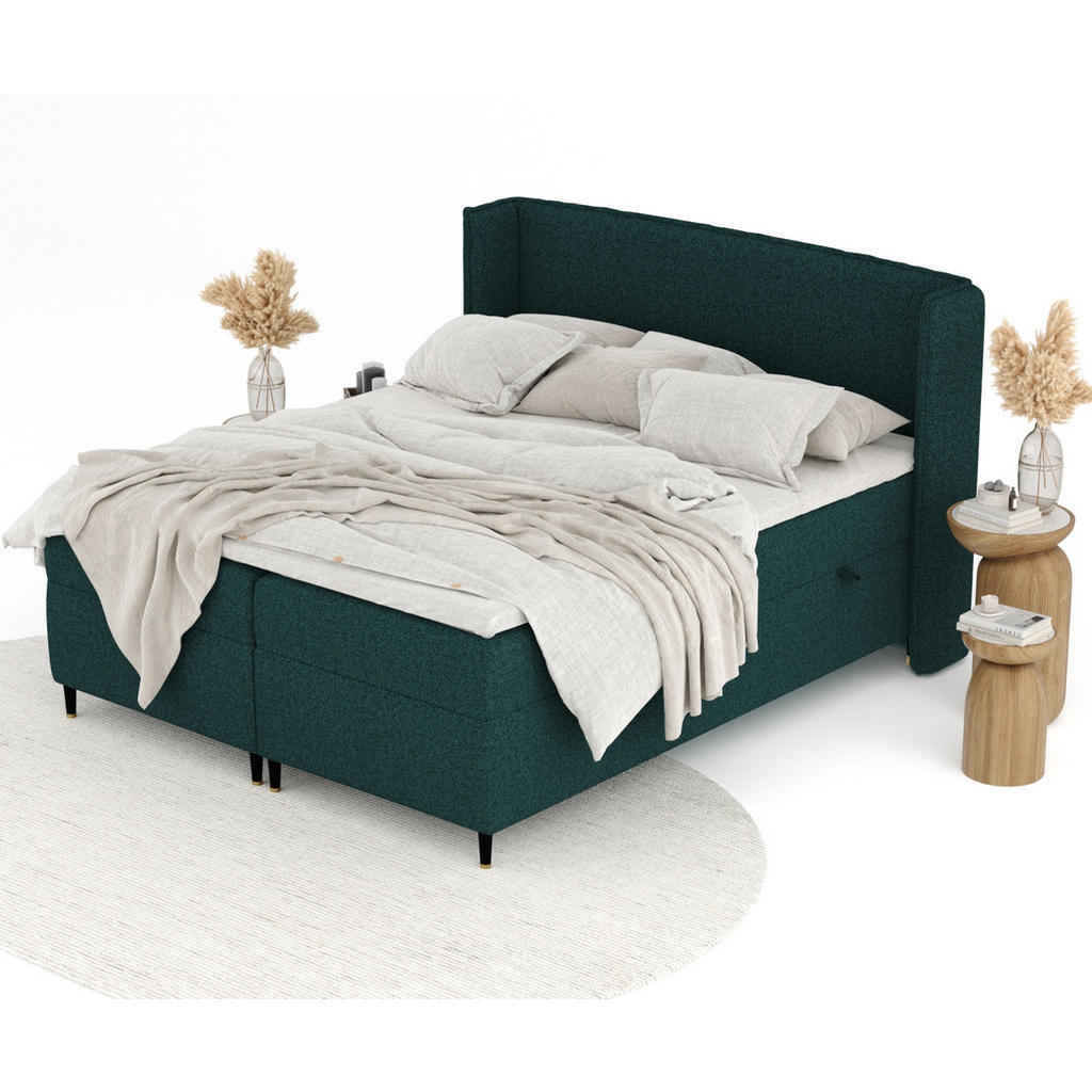 Thumbnail - Maison de Reve Boxspringbett, Grün, Textil, Buche, Kiefer, H3, Höhe ca. 19 cm, 180x200 cm, FSC 100%, Made in EU, Oeko-Te...