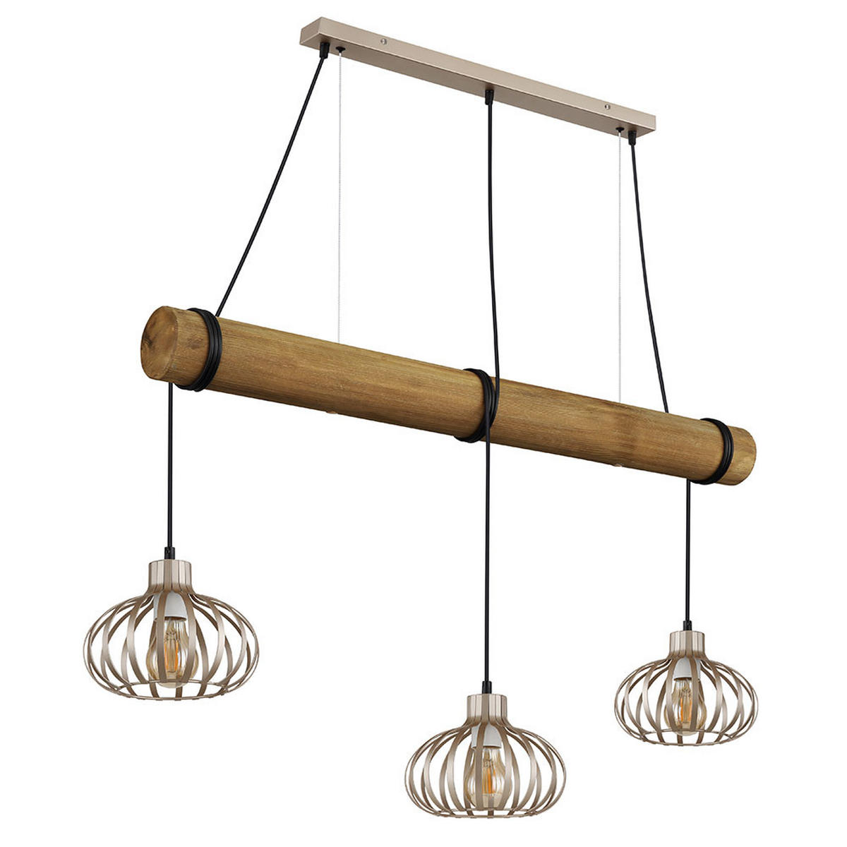 LED HÄNGELEUCHTE CALDWELL, Metall, Beige, 3-flammig - Beige, Holz (100/20/150cm) - Globo Lighting