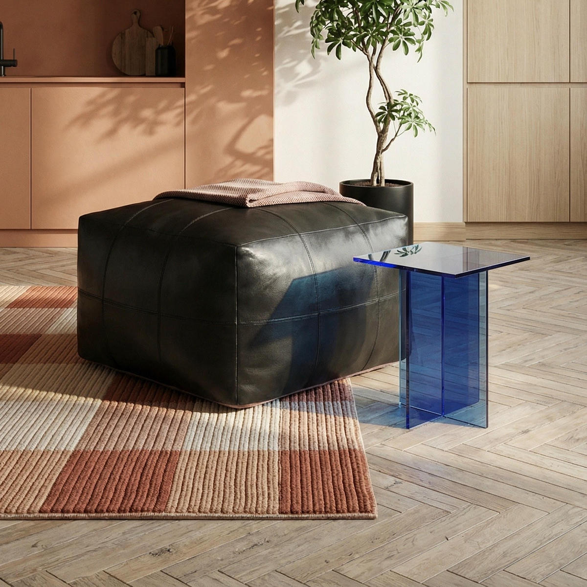 POUF 75/75/45 cm Echtleder Schwarz - Schwarz, Leder (75/45/75cm) - Furnhouse