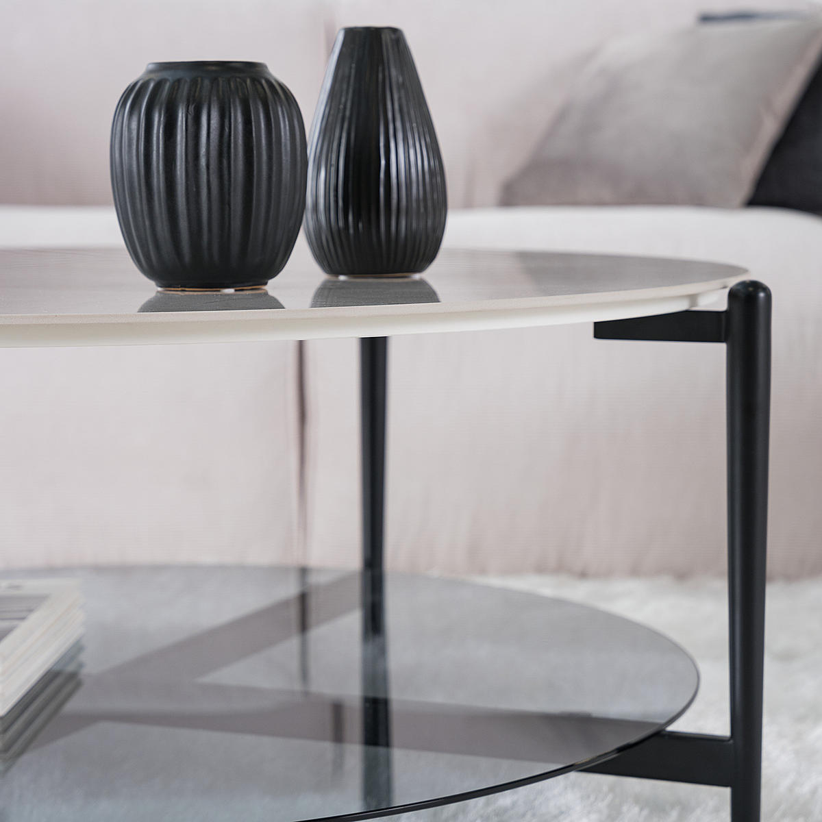 COUCHTISCH - Keramik / Stahl - Weiß, Keramik (94/94/40cm) - home24