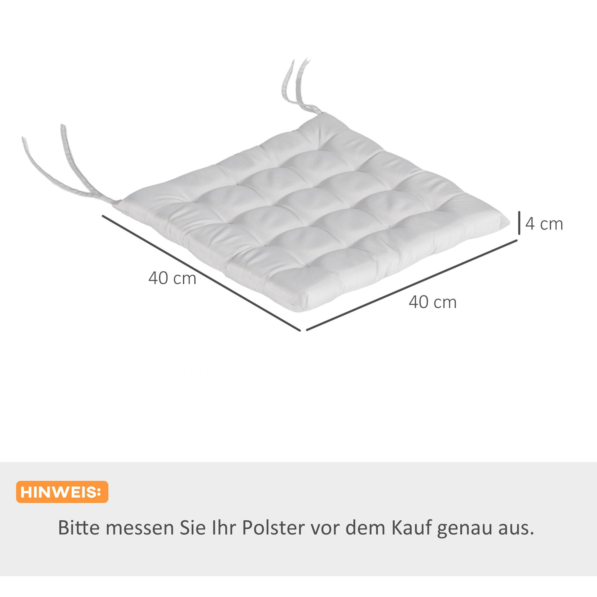 Thumbnail - Outsunny Sitzkissen,, Hellgrau, Kunststoff, 40x4x40 cm, Outdoor-Kissen, Outdoor-Sitzkissen