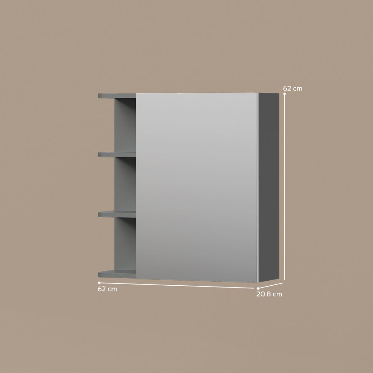 SPIEGELSCHRANK Fucino Anthrazit 62 x 64 cm - Anthrazit, Holzwerkstoff (62/64/20.8cm) - Livinity®