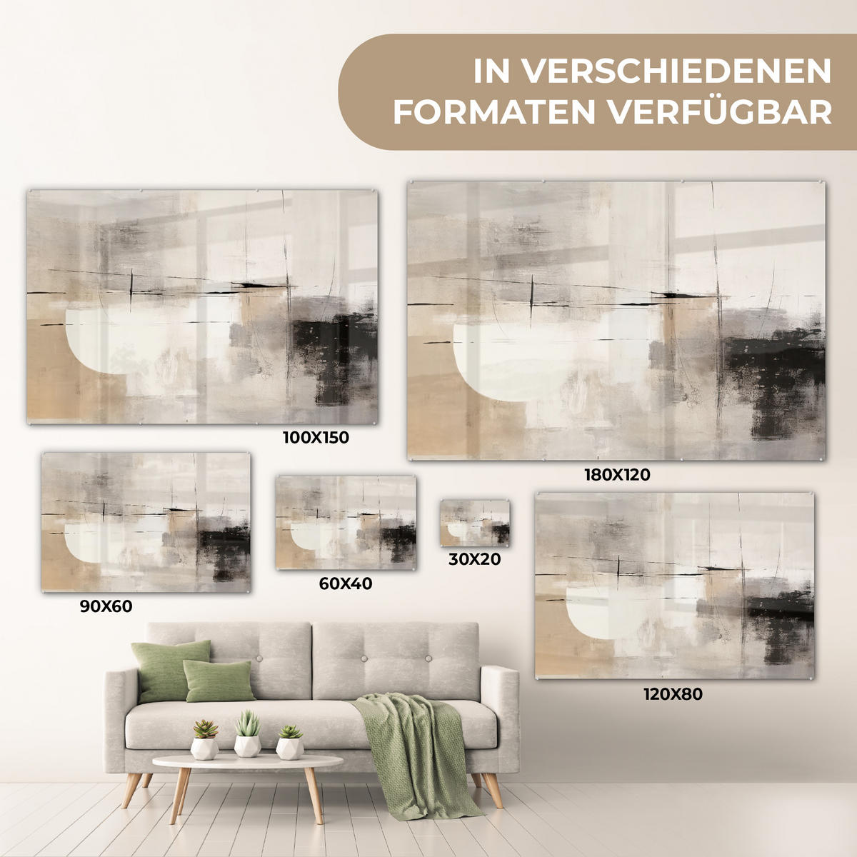 ACRYLGLASBILD Abstrakt - Kunst - Grau 120x80 cm - Hellgrau, Glas (120/80cm) - MuchoWow