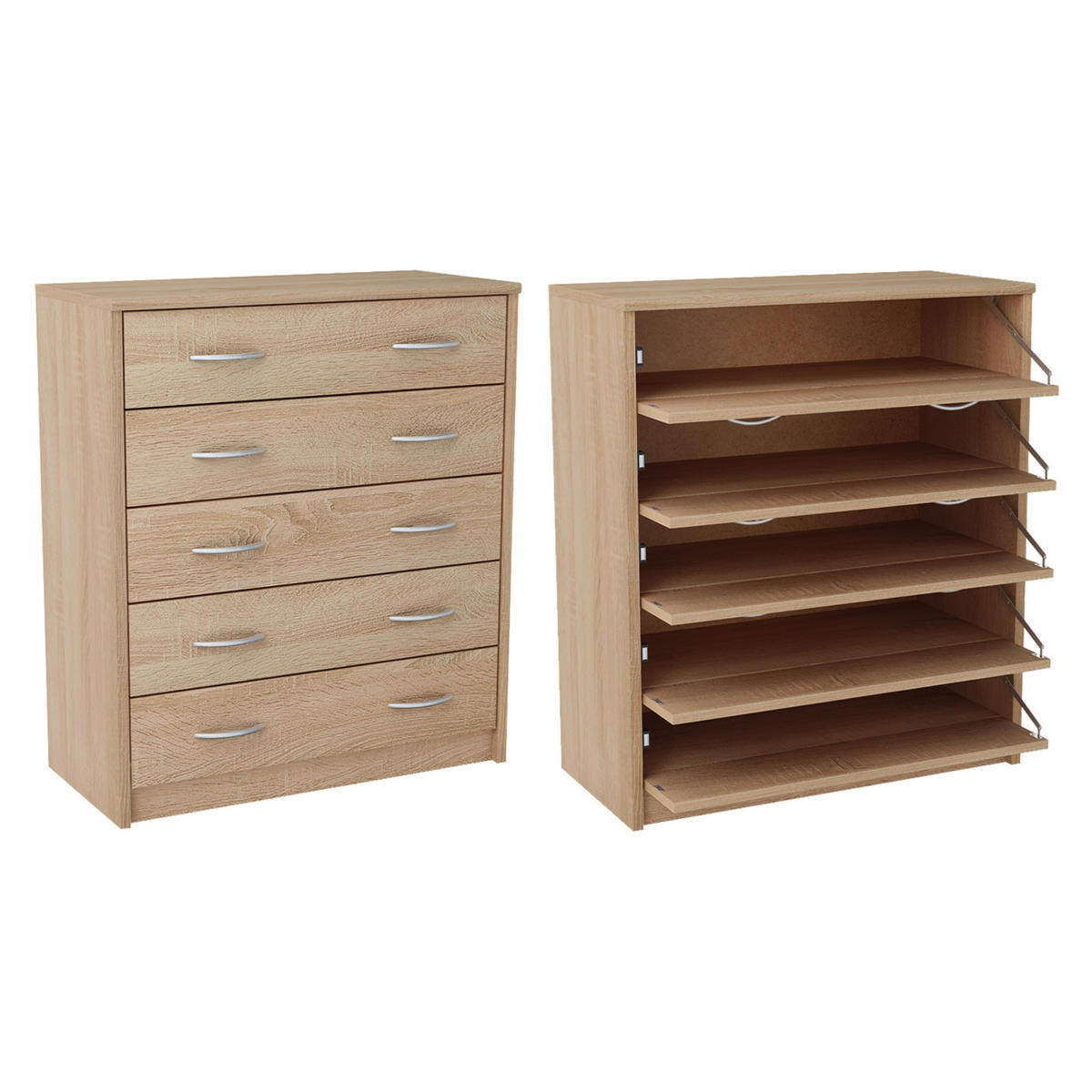 SCHUHSCHRANK mit 5 Fächern - Eichefarben, Holzwerkstoff (74/85/35cm) - Home Collective
