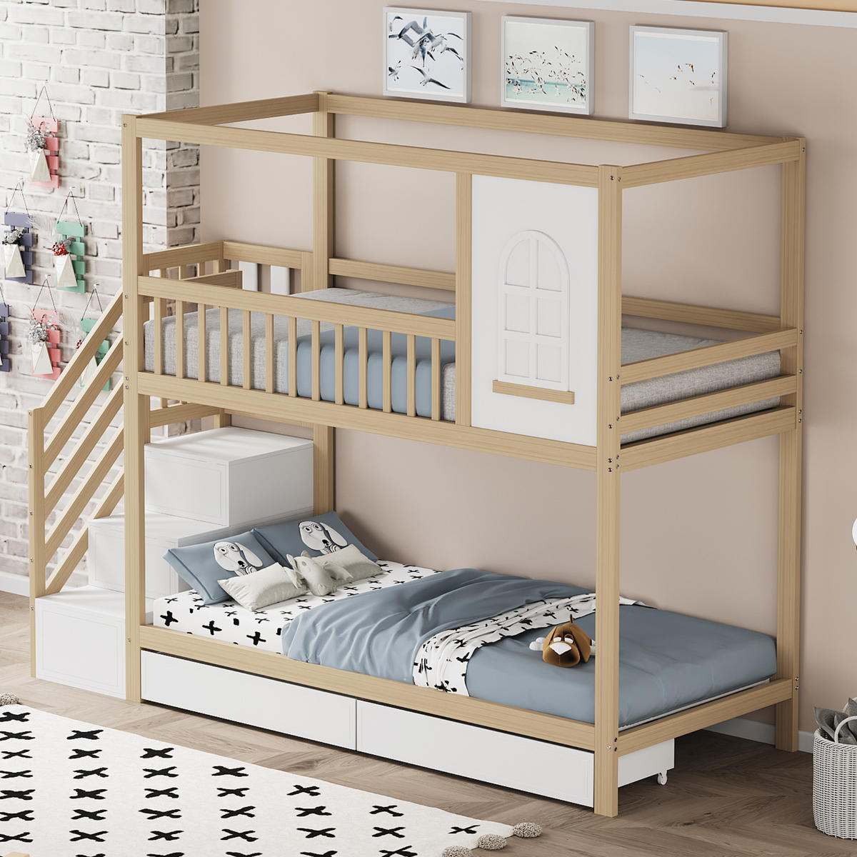 ETAGENBETT mit Stauraum 90x200 cm Massivholz Naturholz - Braun, Holzwerkstoff (90/200cm) - Beauniv