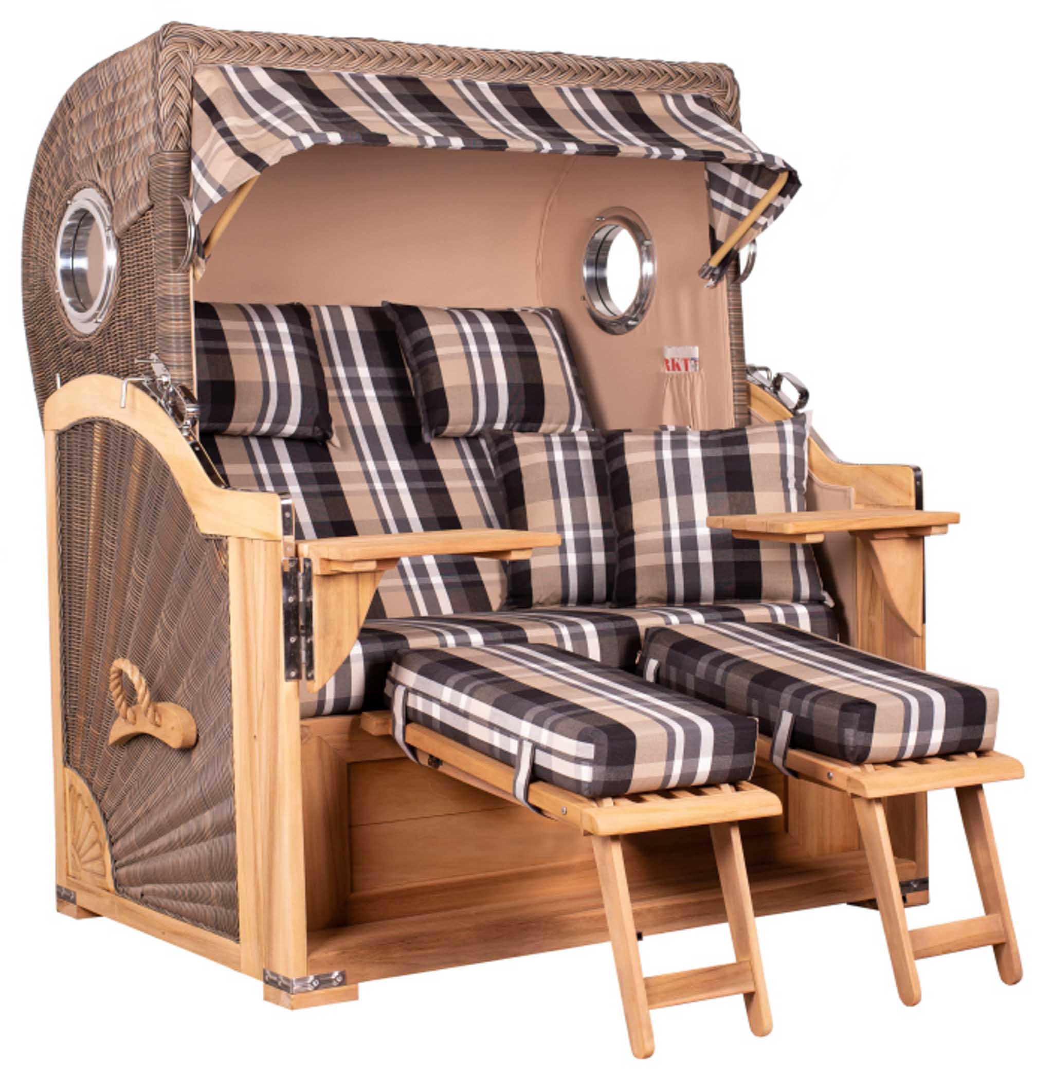 STRANDKORB Baltikum Teak 2,5 Sitzer - Braun/Grau, Holz/Metall (142/170/95cm) - Mr. Deko