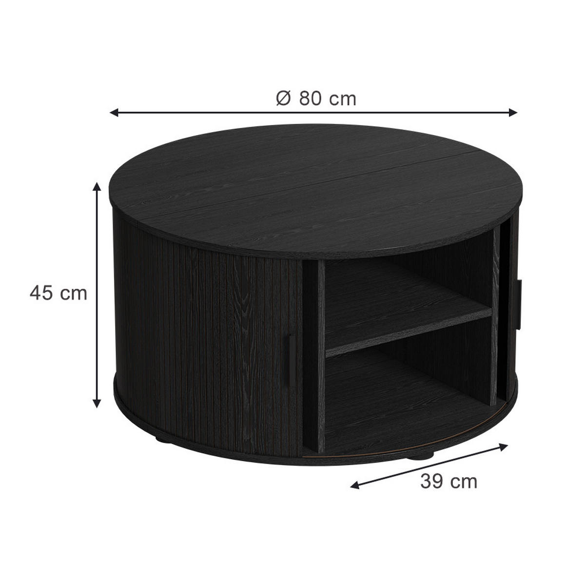 COUCHTISCH Selva Schwarz 80 x 80 cm mit Schiebetür - Schwarz, Holzwerkstoff (80/80/45cm) - Vicco