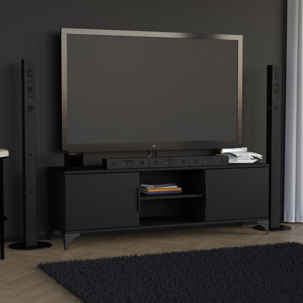LOWBOARD Home mit 2 Türen, mit Griffen, Schwarz - Schwarz, Holzwerkstoff (150/50/40cm) - Beautysofa