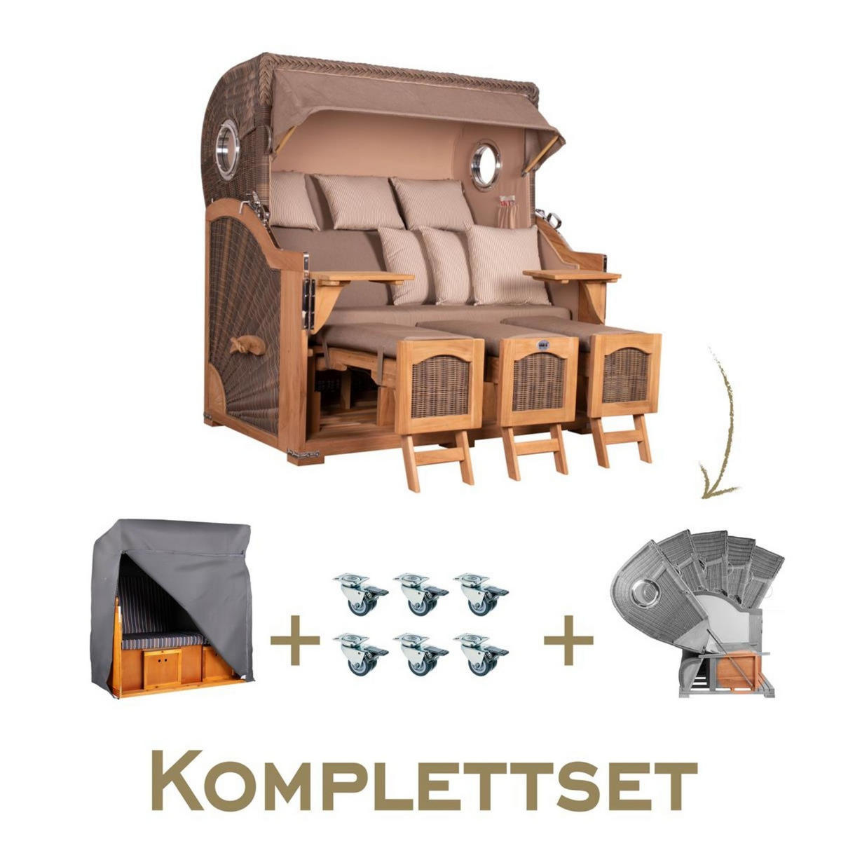 STRANDKORB Komplettset Düne Grande XXL - Braun, Naturmaterialien/Metall (170/170/95cm) - Mr. Deko