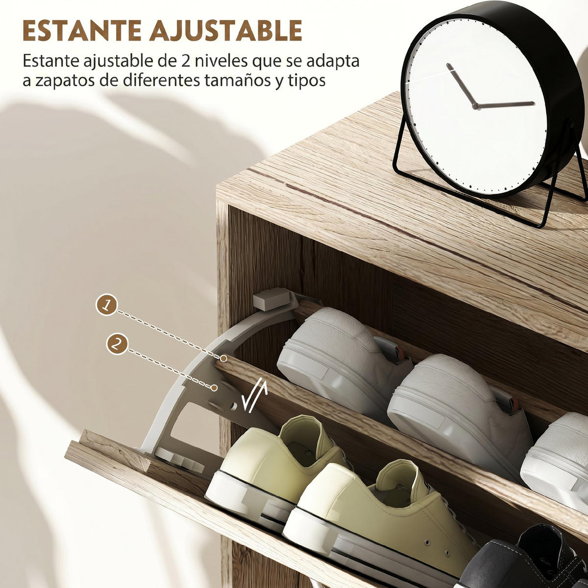 SCHUHSCHRANK,SCHMAL 3 Flügeltüren verstellbare Böden für 12 Paar,eiche - Beige, Holzwerkstoff (57/116/23.5cm) - Vallsero