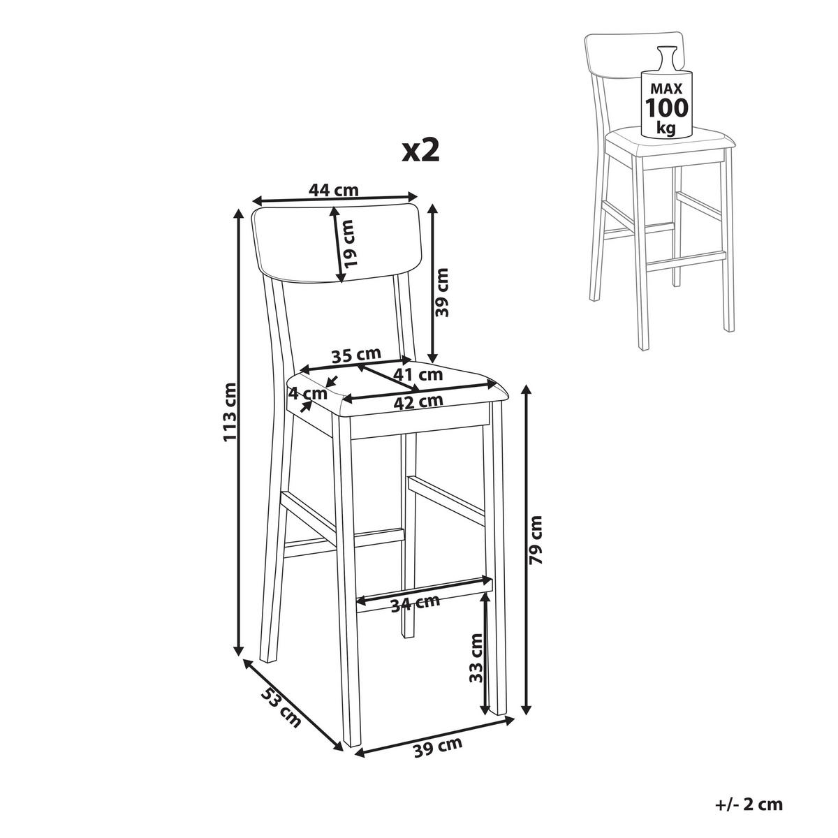 BARSTÜHLEN 2er-Set Dunkelgrün Ambler - Dunkelgrün/Braun, Holz (44/113/53cm) - Beliani