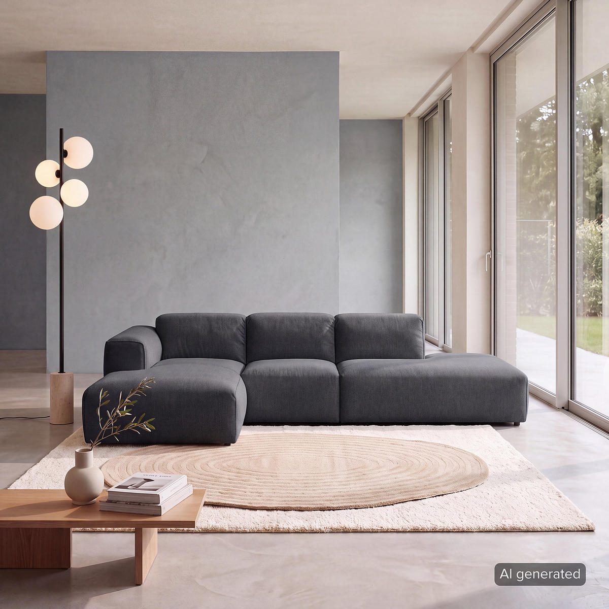 ECKSOFA mit Chaiselongue - Schwarz/Grau, Kunststoff/Textil (290/173cm) - home24