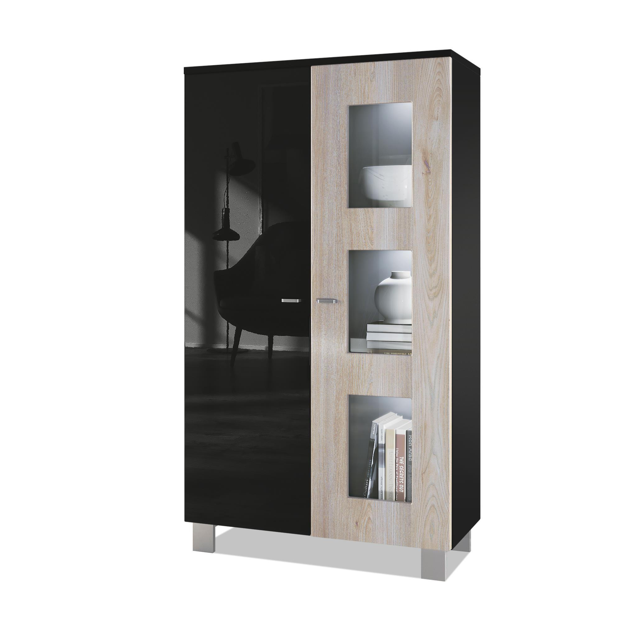 VITRINE Denjo Tür in Eiche Nordic - Silbereichenfarben, Holzwerkstoff (71/129/35cm) - Vladon