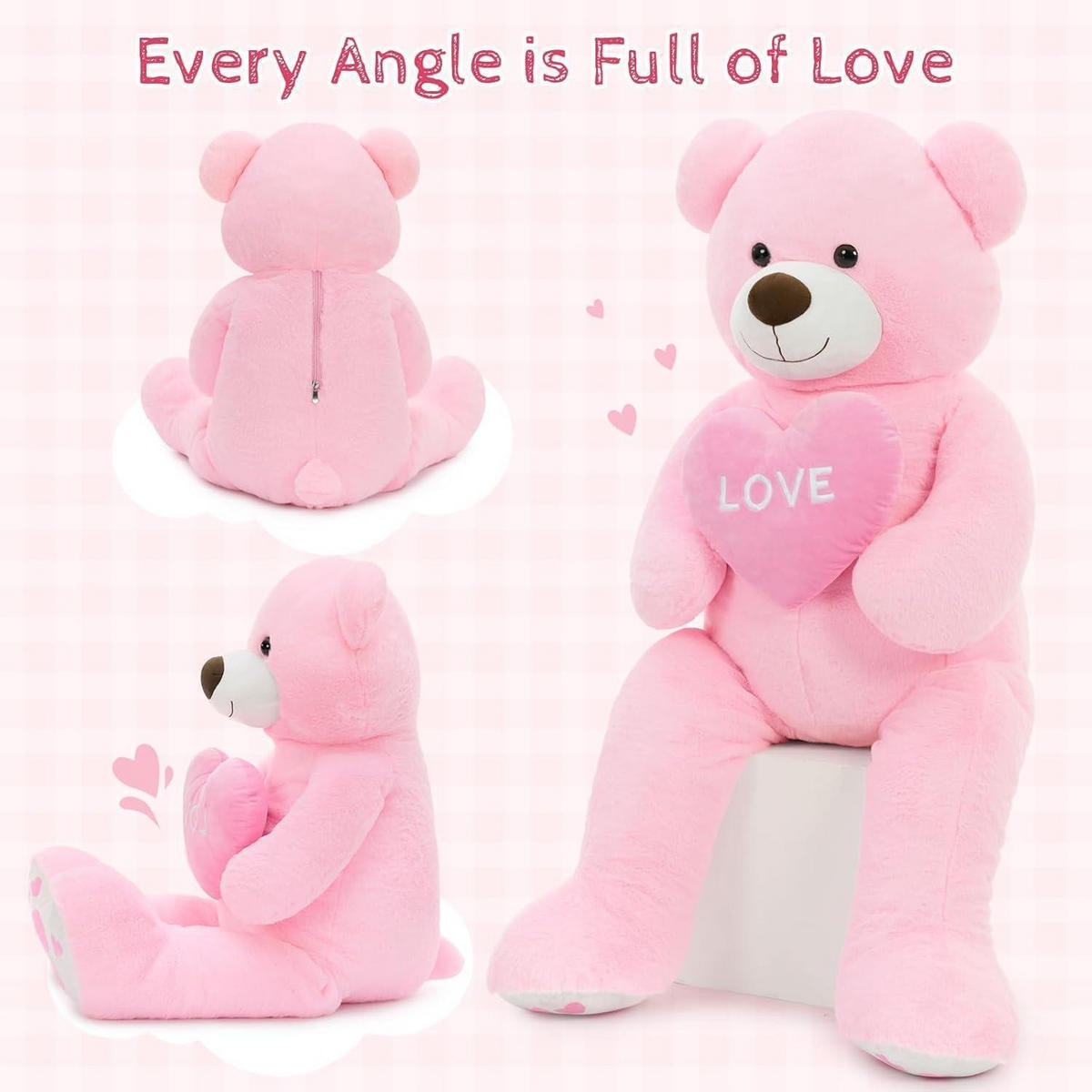 XXXL Kuscheltier Teddybär mit Herz 90 cm Rosa - Rosa, Textil (45/90cm)