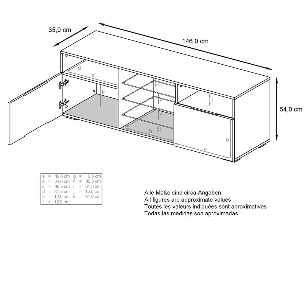 Thumbnail - Vladon Lowboard, Schwarz, Holzwerkstoff, 146x54x35 cm, Wohnzimmer, Wohnwände, Lowboards, Lowboards stehend