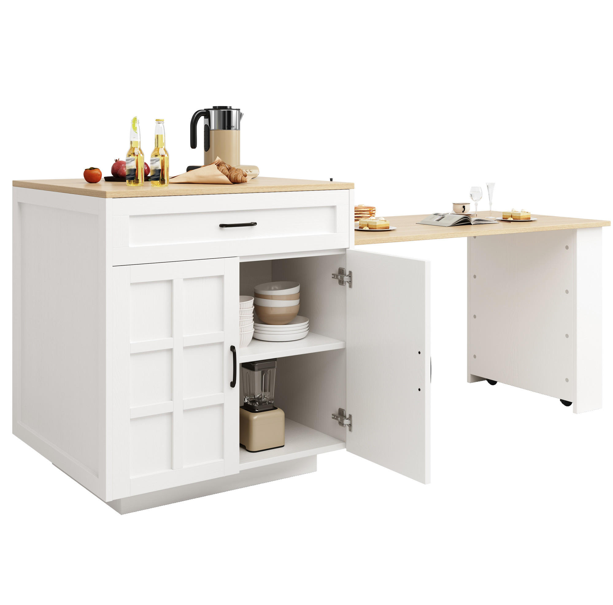 BARTISCH ausziehbar mit Stauraum 133-202 x 70 x 93,5 cm Weiß - Weiß, Holz (70/93.5/202cm) - Beauniv