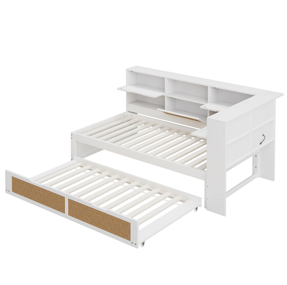 HOLZBETT 90/200 cm in Weiß mit Ausziehbett, Stauraum und USB-Anschluss - Weiß, Holz (90/200cm) - BEAOK
