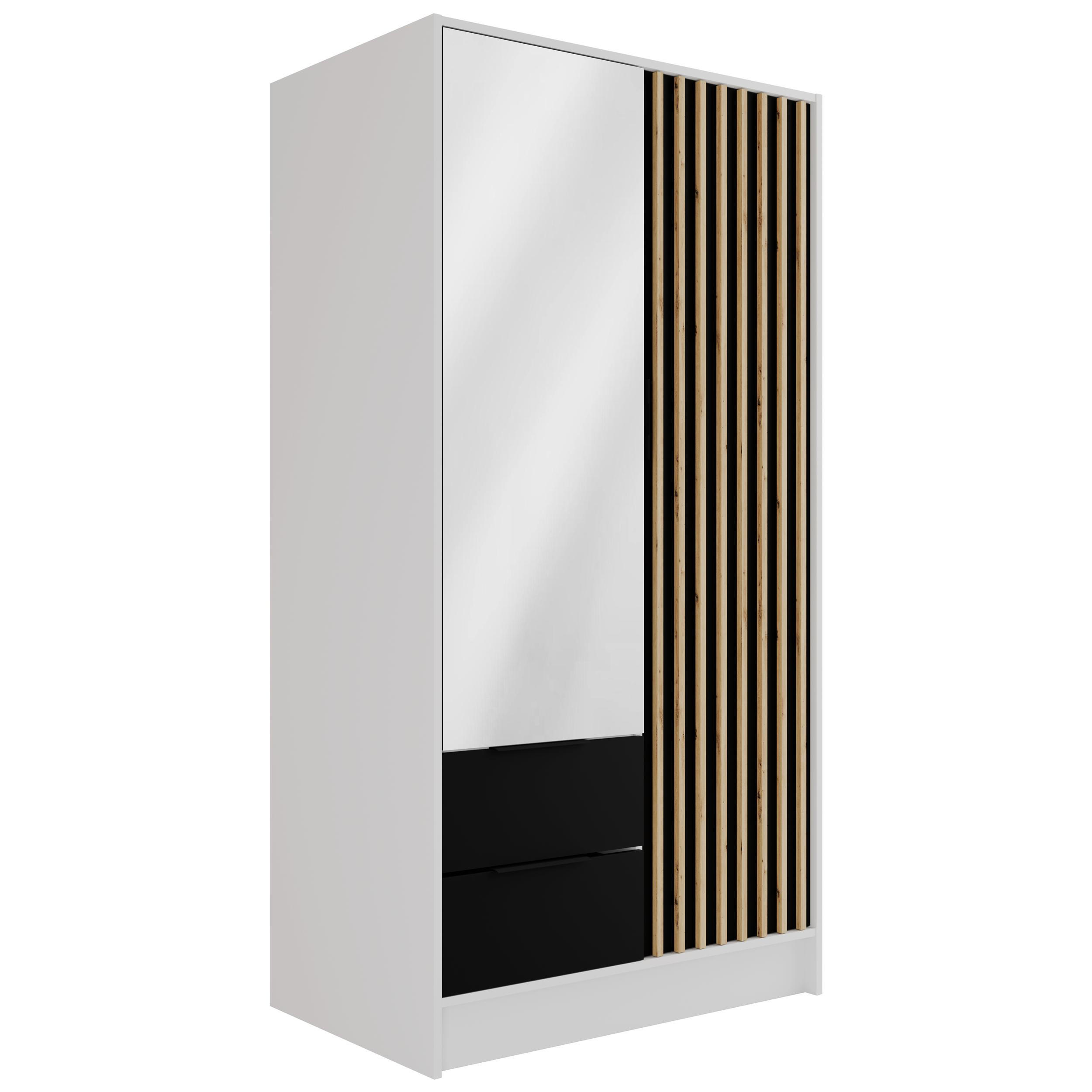 KLEIDERSCHRANK NELIA - 120 cm - Schwarz/Weiß, Holzwerkstoff (102/200/51cm) - ALTDECOR