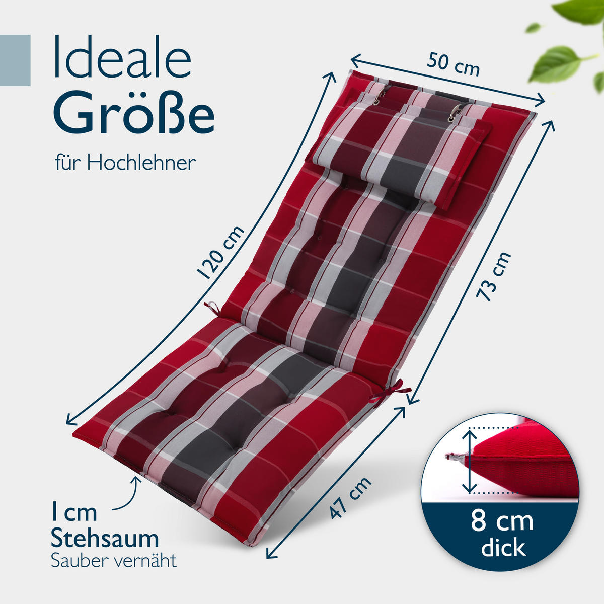 HOCHLEHNERAUFLAGE Sun-HL 119/50/8cm Rot-Anthrazit-Gestreift - Multicolor, Textil (50/8/119cm) - Beautissu 