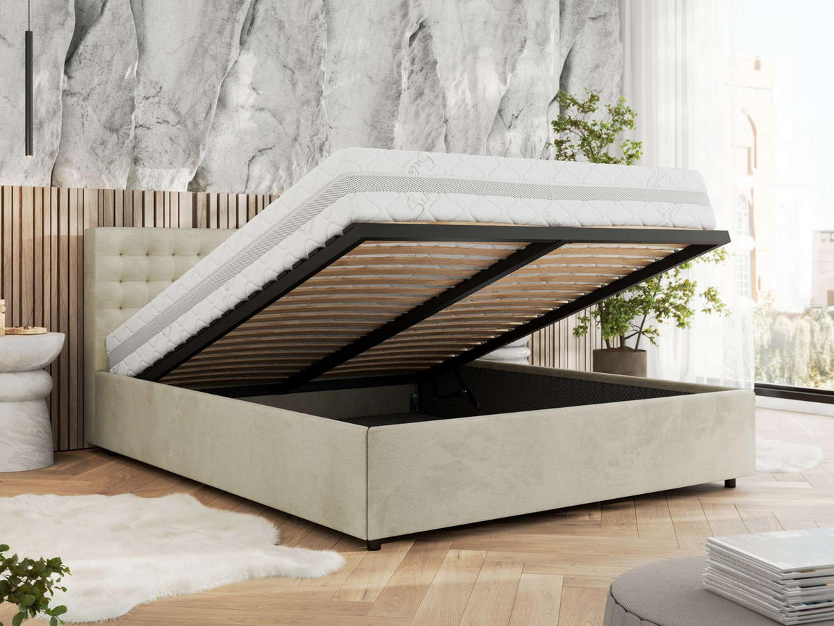 POLSTERBETT PAVO CLASSIC 180/200 - Beige Velvet - Pocket-Matratze - Beige, Textil (180/200cm) - MKS