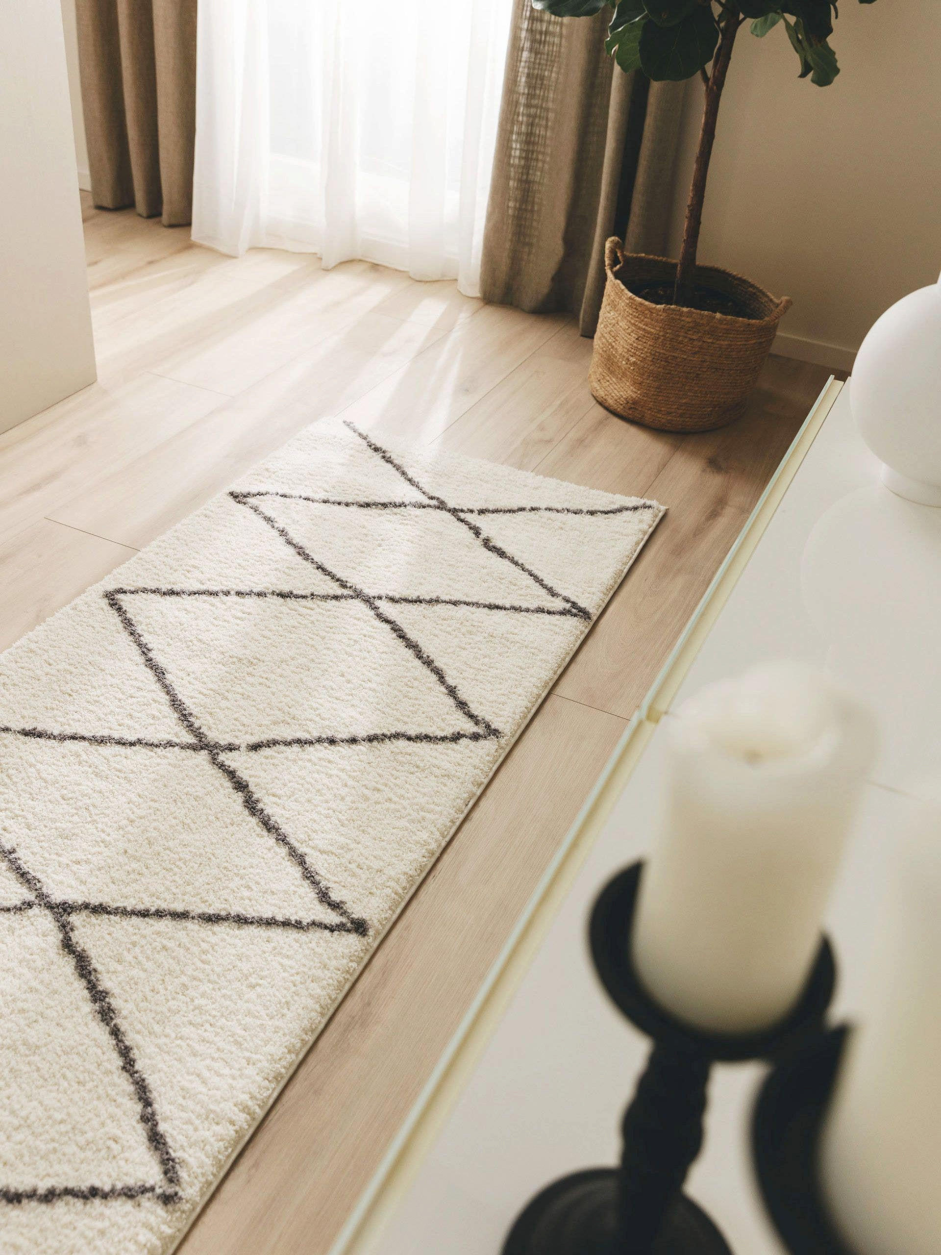 Thumbnail - benuta Nest Läufer, Creme, Textil, Rauten, Rechteckig, 80x240 cm, Oeko-Tex® Standard 100, wasserabweisend, Teppiche & Bö...