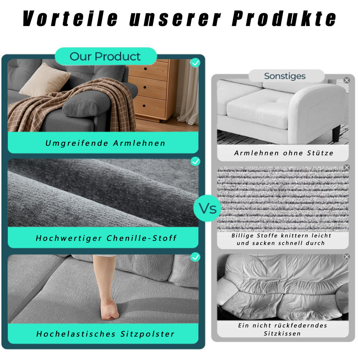 ECKSOFA 187.5/130/79 cm Grau mit 3 Sitzkissen und Stuhlbeine aus Metall - Grau, Textil (130/79/187.5cm) - Oxeza