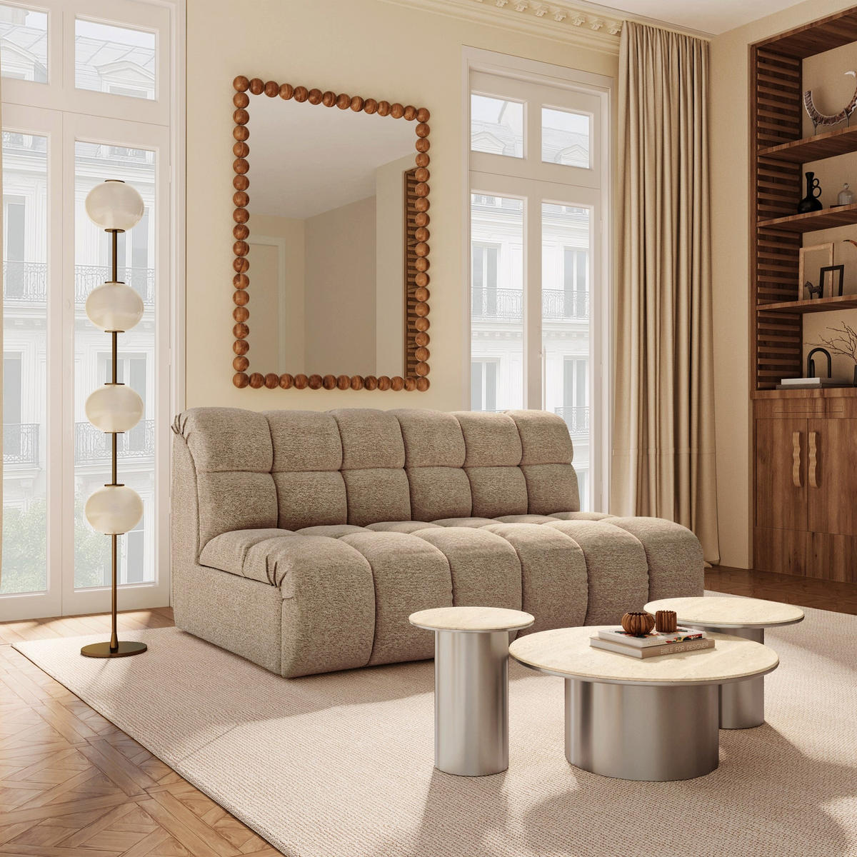 SOFA SEVEN Bouclé-Stoff Taupe 162cm - Taupe, Textil (162/77/98cm) - Premium Interiors